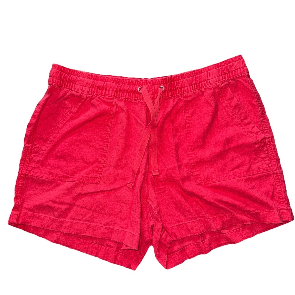 Nautica Women's Linen Blend Shorts Size Large Drawstring Elastic Waist Red